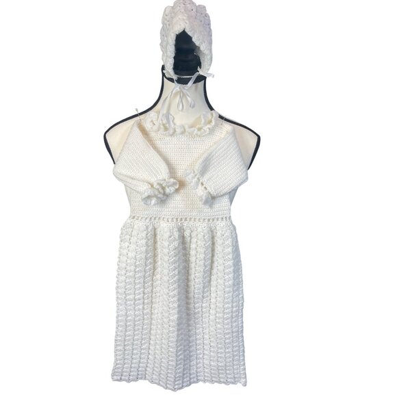Vintage Long Christening Gown Baptism Dress Hand Made Crochet Handcrafted Baby - Picture 1 of 7
